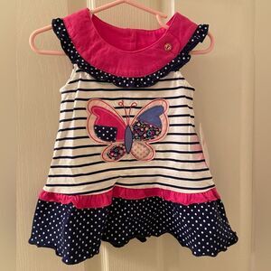 Nannette Kids Girls Pink & Navy Blue Applique Butterfly Yoke Tunic Tank Top 2T
